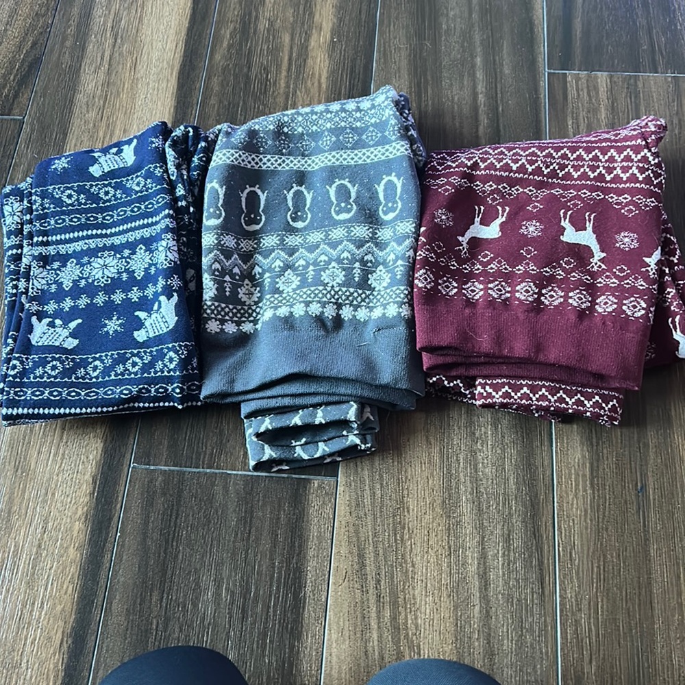 Kids leggings! Red, blue, and gray. For Christmas and winter!